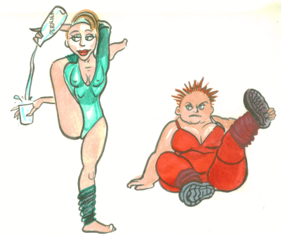 What a Body - pic showing Diesel attempting aerobics while being tortured by an agile instructor